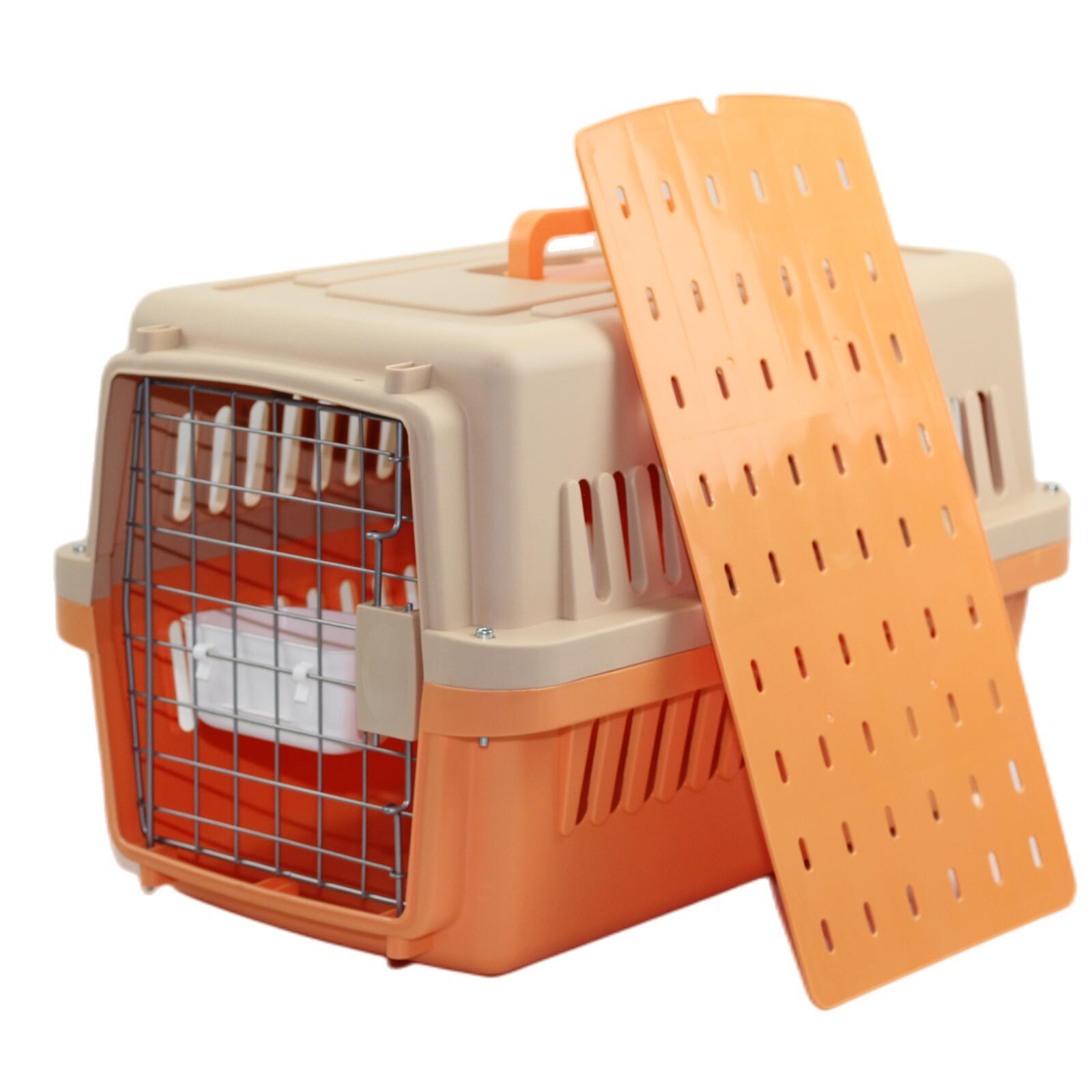 V278-AA2-ORANGE-BOWL-TRAY-69650-00 YES4PETS Medium Dog Cat Crate Pet Carrier Airline Cage With Bowl & Tray-Orange - Image 1