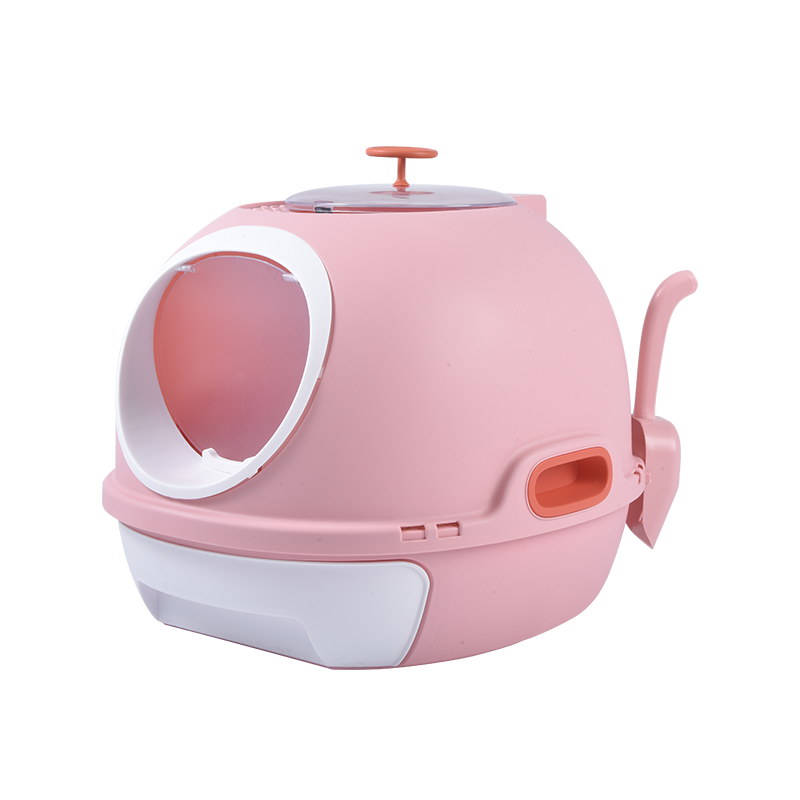 V278-AT1002-3-WINDOWTRAY-PINK-67842-00 YES4PETS Hooded Cat Toilet Litter Box Tray House With Drawer & Scoop Pink - Image 1
