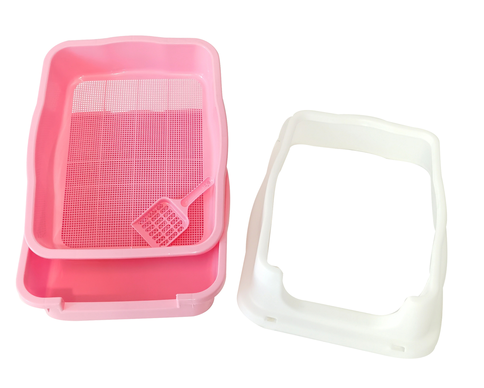 V278-BP151-GRID-PINK-127401-00 YES4PETS Large Deep Cat Kitty Litter Tray High Wall Pet Toilet Grid Tray With Scoop Pink - Image 1