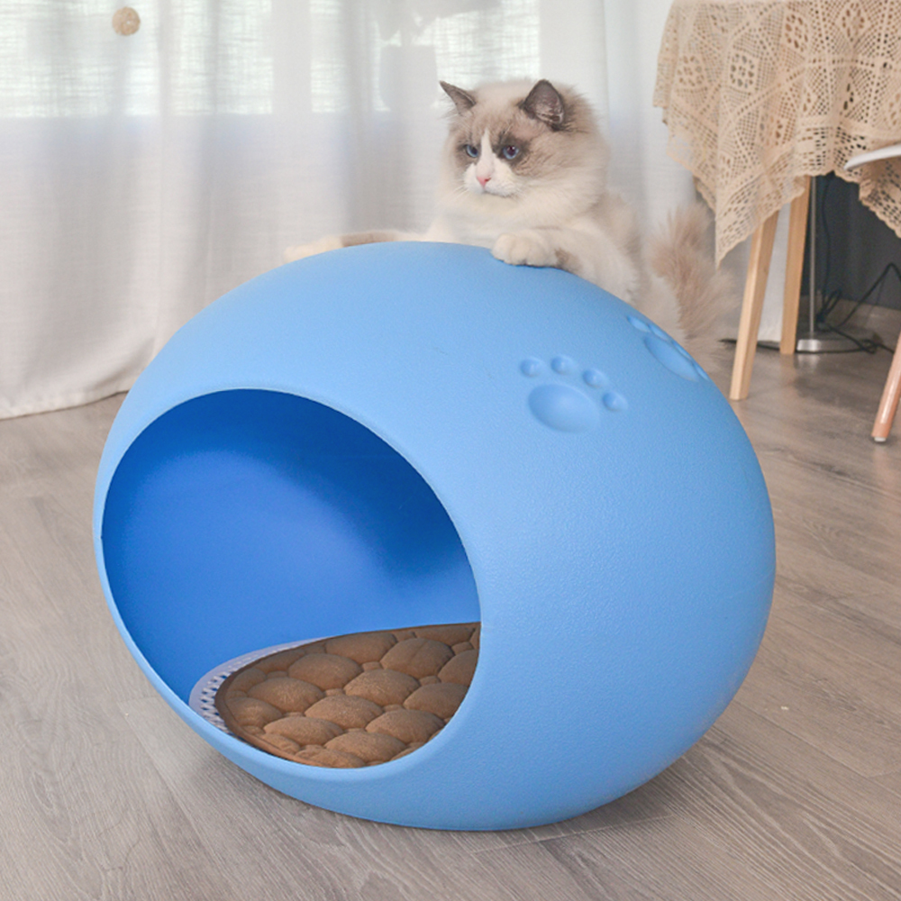 V278-BP228-CAT-NEST-BLUE-67848-00 YES4PETS Medium Cave Cat Kitten Box Igloo Cat Bed House Dog Puppy House-Blue - Image 1