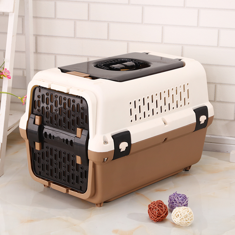 V278-BP271-M-CAGE-BROWN-67846-00 YES4PETS Medium Dog Cat Crate Pet Rabbit Carrier Travel Cage With Tray & Window Brown - Image 1