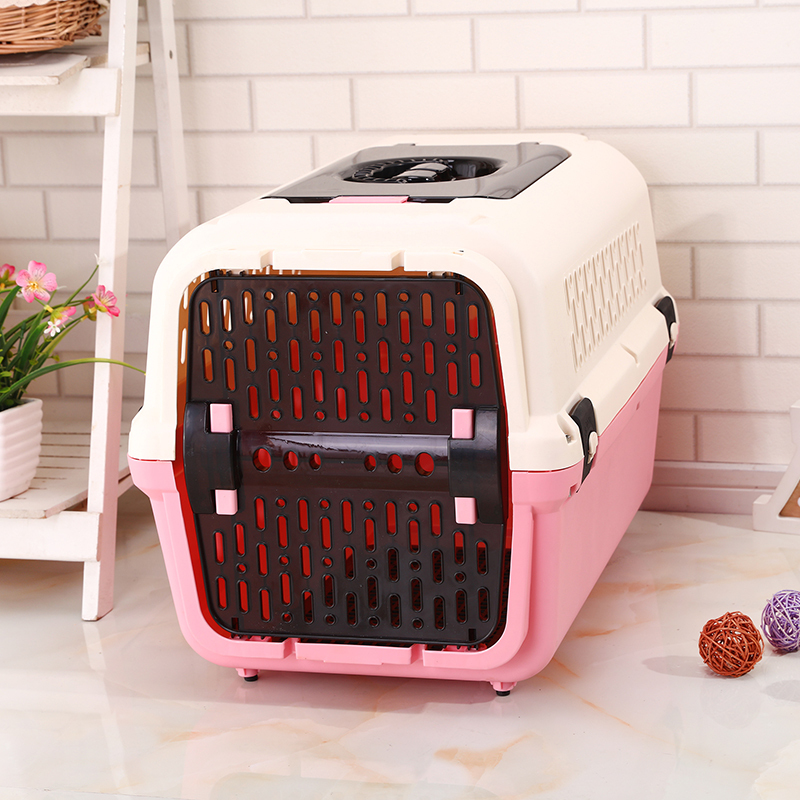 V278-BP271-M-CAGE-PINK-185173-00 YES4PETS Medium Dog Cat Crate Pet Rabbit Carrier Travel Cage With Tray & Window Pink - Image 1