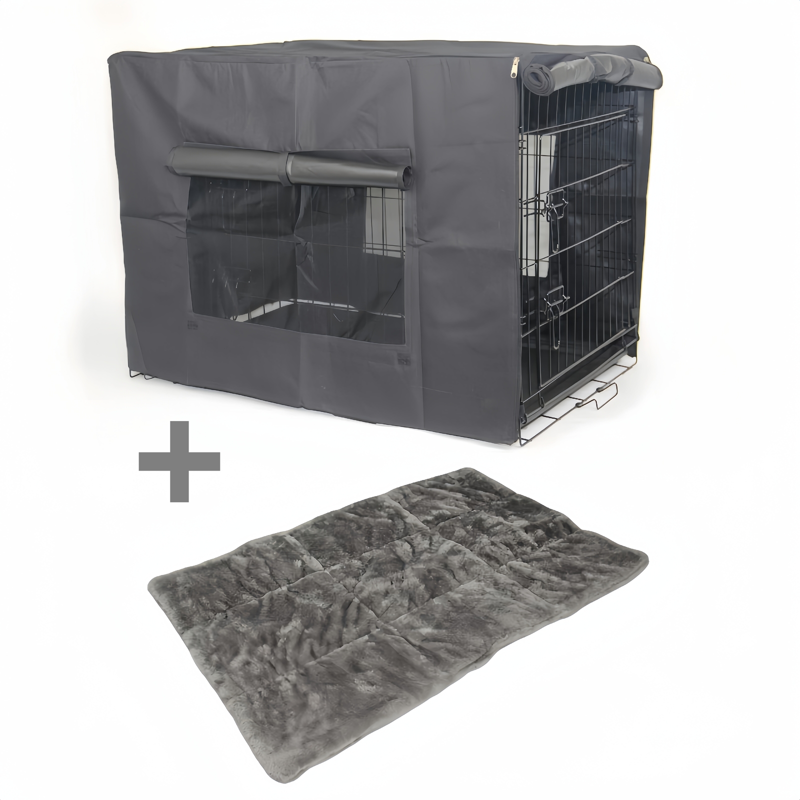 V278-CR42-W-COVER-BK-MAT-150973-00 YES4PETS 42' Portable Foldable Dog Cat Rabbit Collapsible Crate Pet Cage with Cover Mat - Image 1