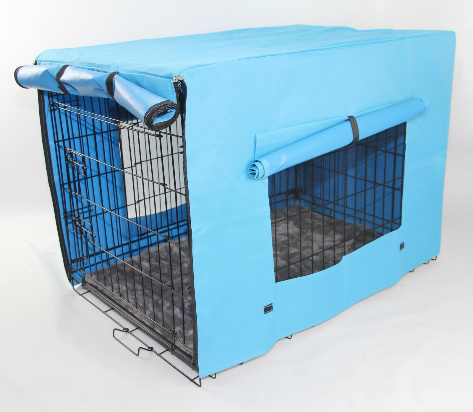 V278-CR48WCOVER-BLUE-MAT-150974-00 YES4PETS 48' Portable Foldable Dog Cat Rabbit Collapsible Crate Pet Cage with Cover Mat Blue - Image 1
