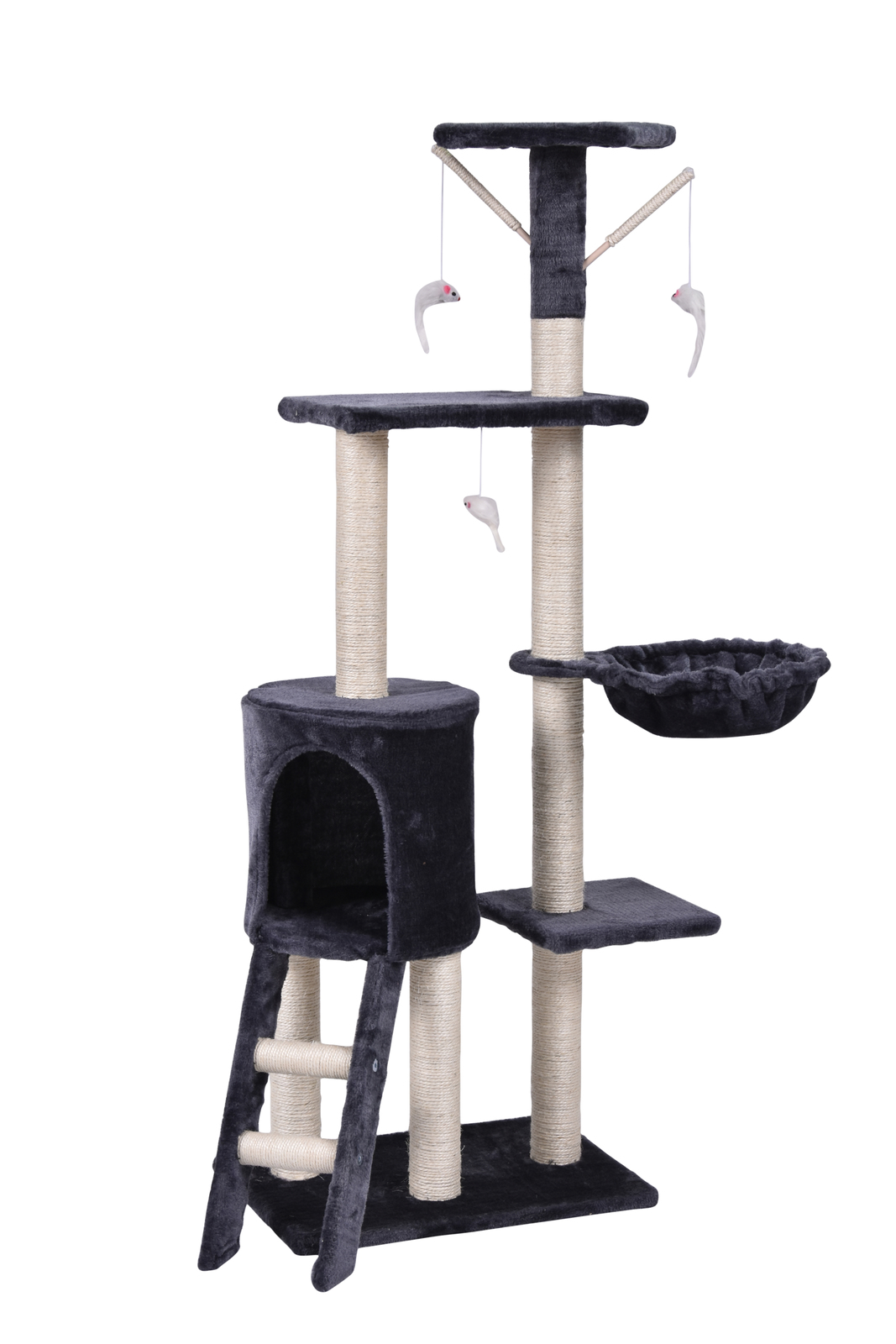 V278-CT138-GREY-66410-00 YES4PETS 138cm Cat Scratching Post Tree Post House Tower with Ladder-Grey - Image 1