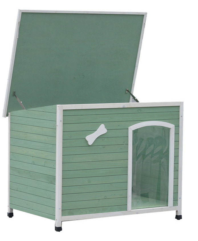 V278-DK281S-BUDDYM-89494-00 YES4PETS Medium Timber Pet Dog Kennel House Puppy Wooden Timber Cabin With Stripe - Image 1