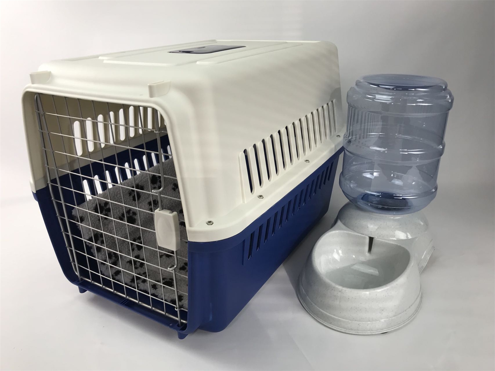 V278-FC-720-NAVY-W-WATER11-BED-66395-00 YES4PETS XL Dog Puppy Cat Crate Pet Carrier Cage W Mat & Water Dispenser 72x53x53cm - Image 1