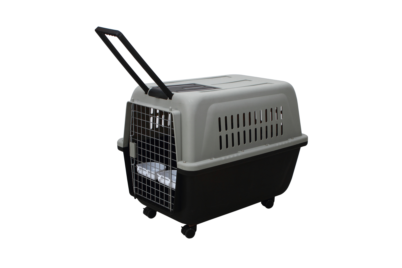 V278-HKX-0004-BLACK-66396-00 YES4PETS Large Plastic Kennels Pet Carrier Dog Cat Cage Crate With Handle and Wheel Black - Image 1