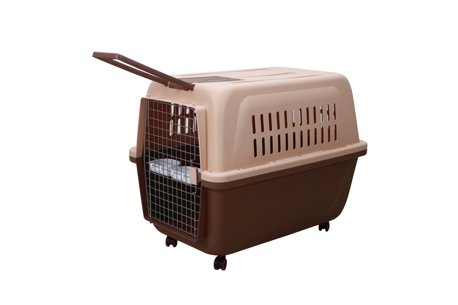 V278-HKX-0005-BROWN-139836-00 YES4PETS XL Plastic Kennels Pet Carrier Dog Cat Cage Crate With Handle and Removable Wheel Brown - Image 1