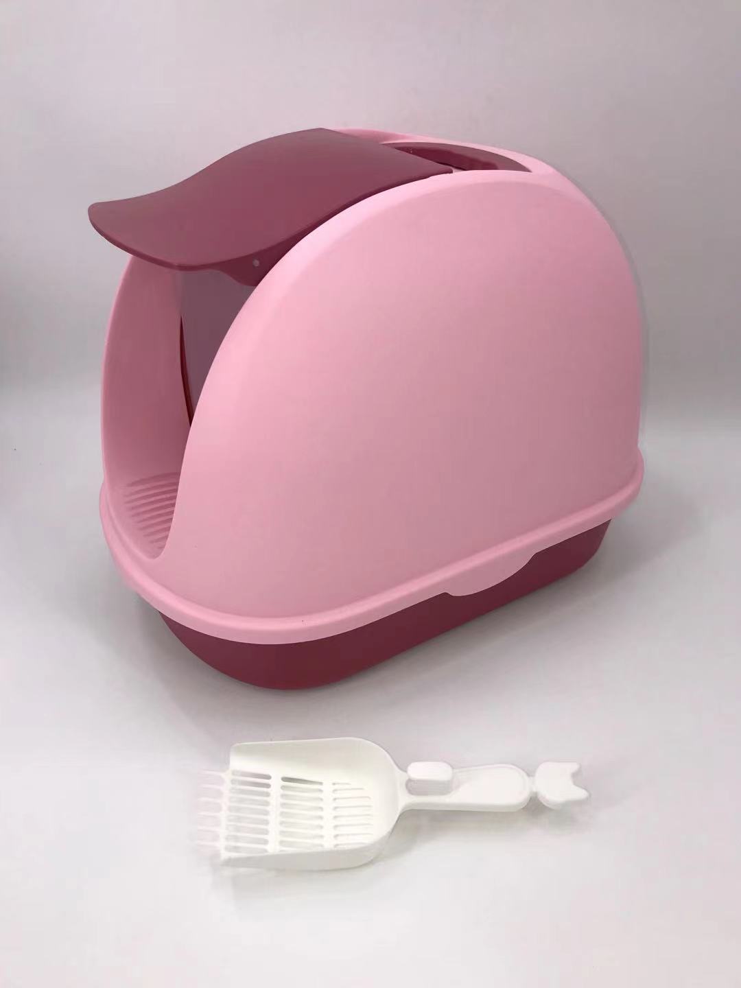 V278-MSP-0007-PINK-66480-00 YES4PETS Portable Hooded Cat Toilet Litter Box Tray House with Handle and Scoop Pink - Image 1