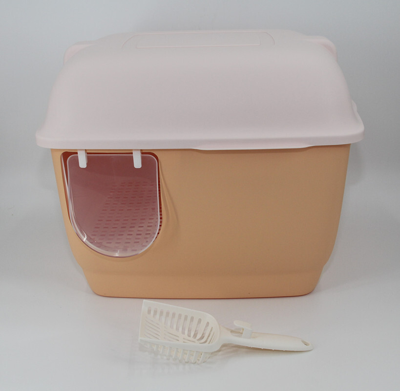 V278-MSP-102-ORANGE-69479-00 XL Portable Hooded Cat Toilet Litter Box Tray House with Handle and Scoop Orange - Image 1