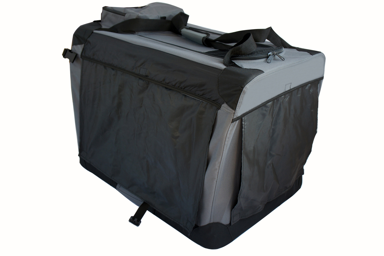 SONY DSC YES4PETS Medium Foldable Soft Dog Cat Puppy Rabbit Crate Bag With Curtain-Grey - Image 1