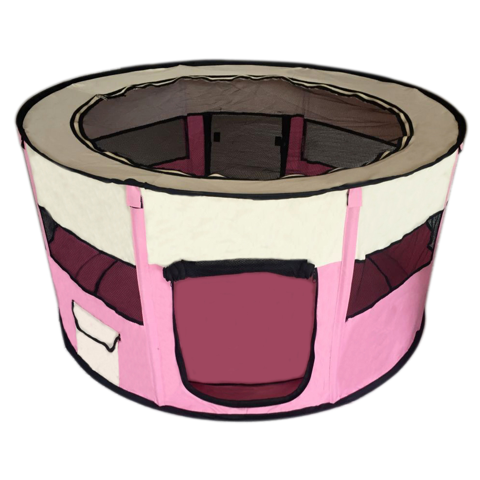 V278-SP11558_PINK-89922-00 YES4PETS Large Round Portable Soft Playpen Dog Cat Rabbit Puppy Playpen-Pink - Image 1