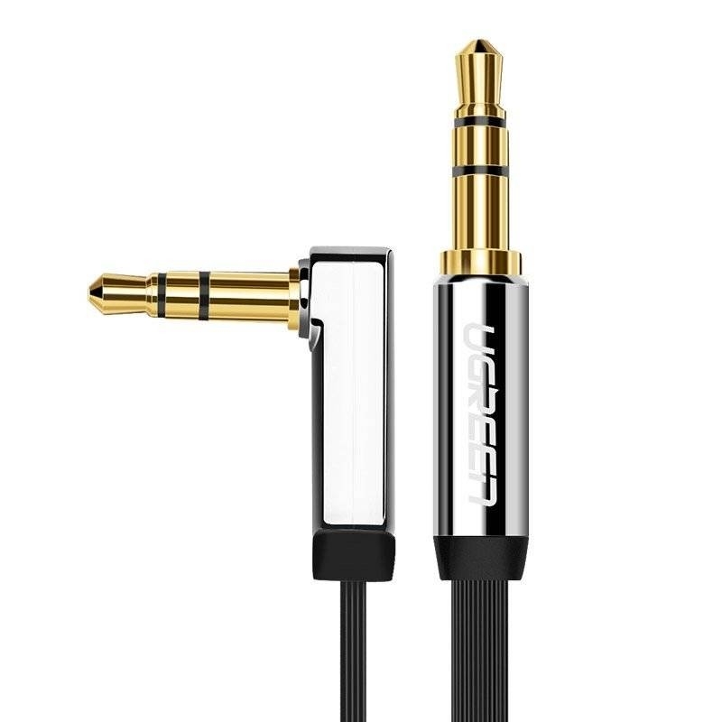 V28-ACBUGN10728-211295-00 UGREEN 10728 3.5mm Male to 3.5mm Right Angle 3.5mm Aux Cable 3m (Black) - Image 1