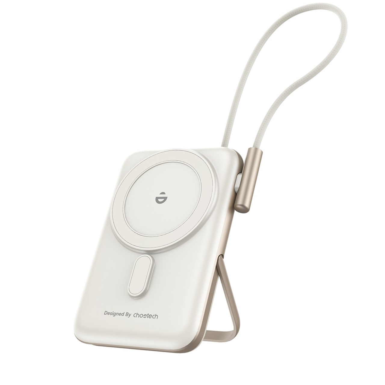 V28-ELECHOB735WH-208595-00 CHOETECH B735-WH 10000mAh 20W MagLeap Wireless Power Bank White with Phone Holder and Build-in Cable - Image 1