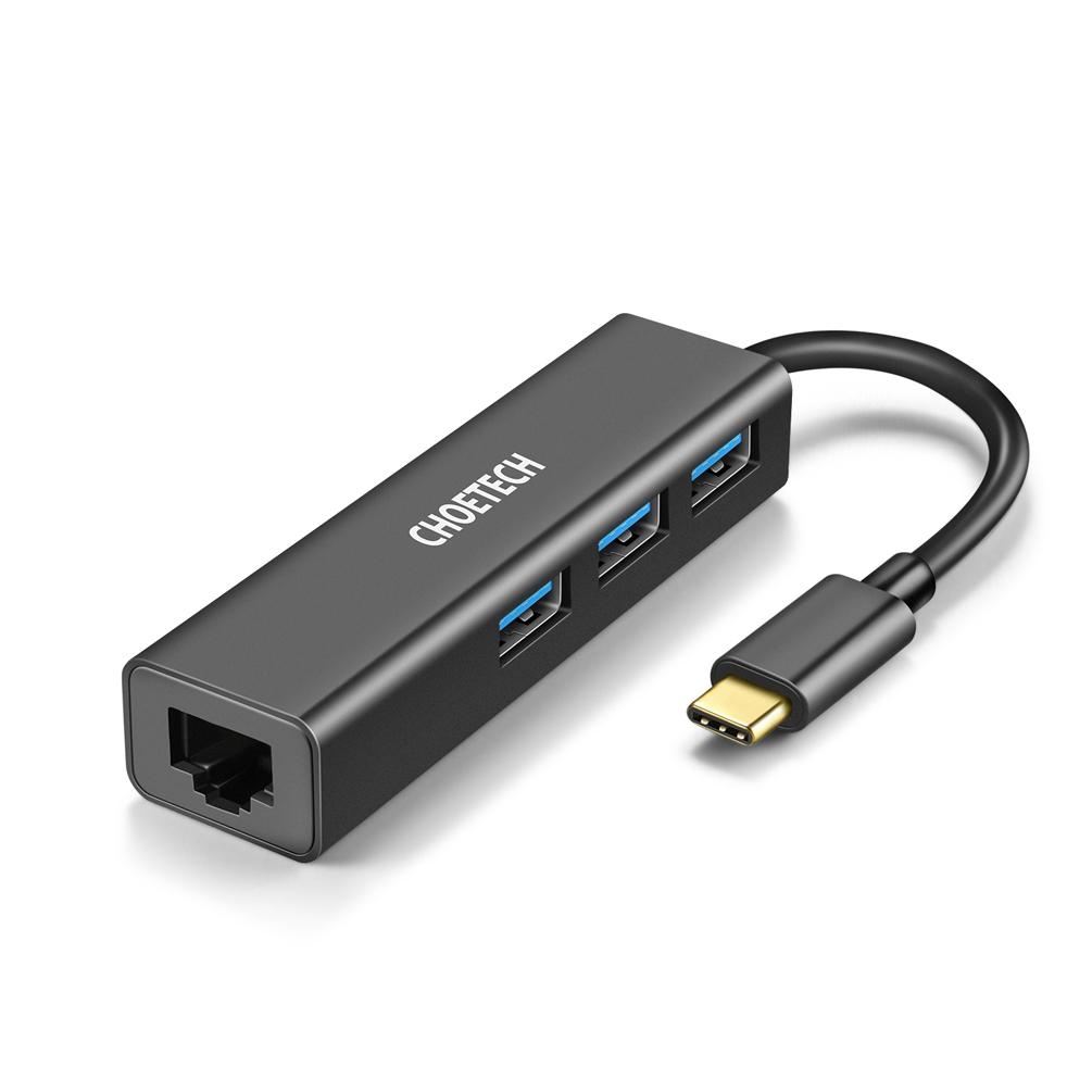 V28-ELECHOHUBU02_elechohubu02-1_1 CHOETECH HUB-U02 USB-C To Ethernet Hub - Image 1
