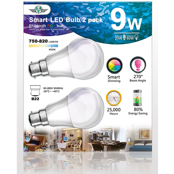 V28-ELEMVSBBULBB22-1-01_10 MV SMART BULB 9W B22 TWIN PACK (apple app only ) - Image 1