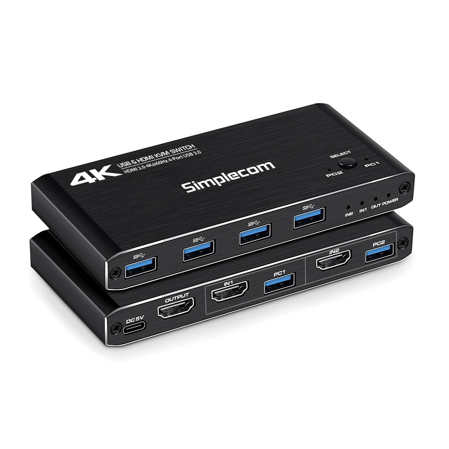 V28-KM420-km420_1-00 Simplecom KM420 2-Port HDMI KVM Switch HDMI 2.0 4K@60Hz 4-Port USB 3.0 Hub 5Gbps - Image 1