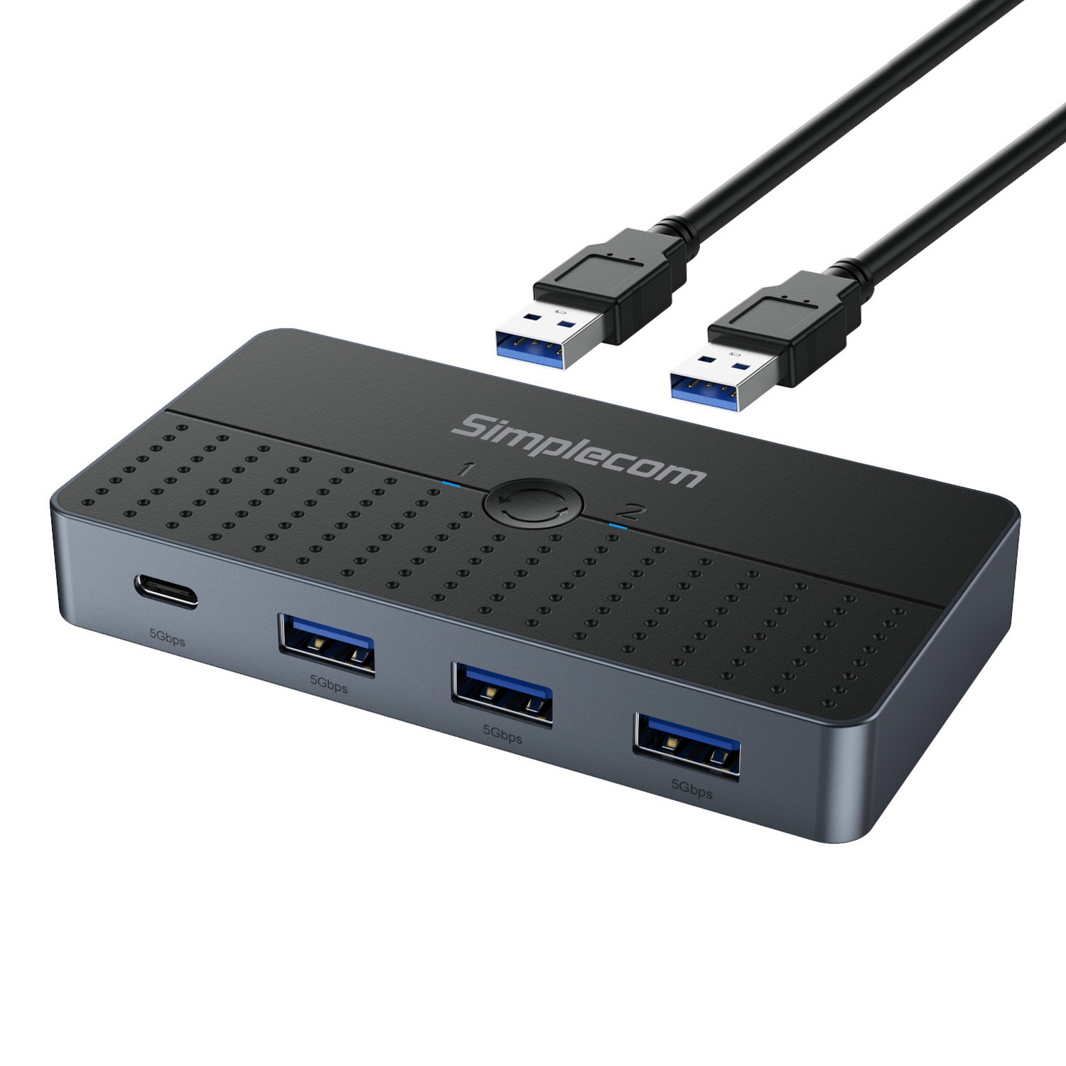V28-SIMKM320-202504171845-00 Simplecom KM320 2-Way SuperSpeed USB Switch 4-Port Hub with USB-C USB 3.0 5Gbps - Image 1
