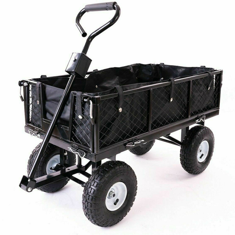 V284-TC1840A-94348-00 Garden Dump Rolling Mesh Cart with Heavy Duty Steel Frame,10 Inch Pneumatic Tires Maximum Load Capacity of 300 Kg (Black) - Image 1