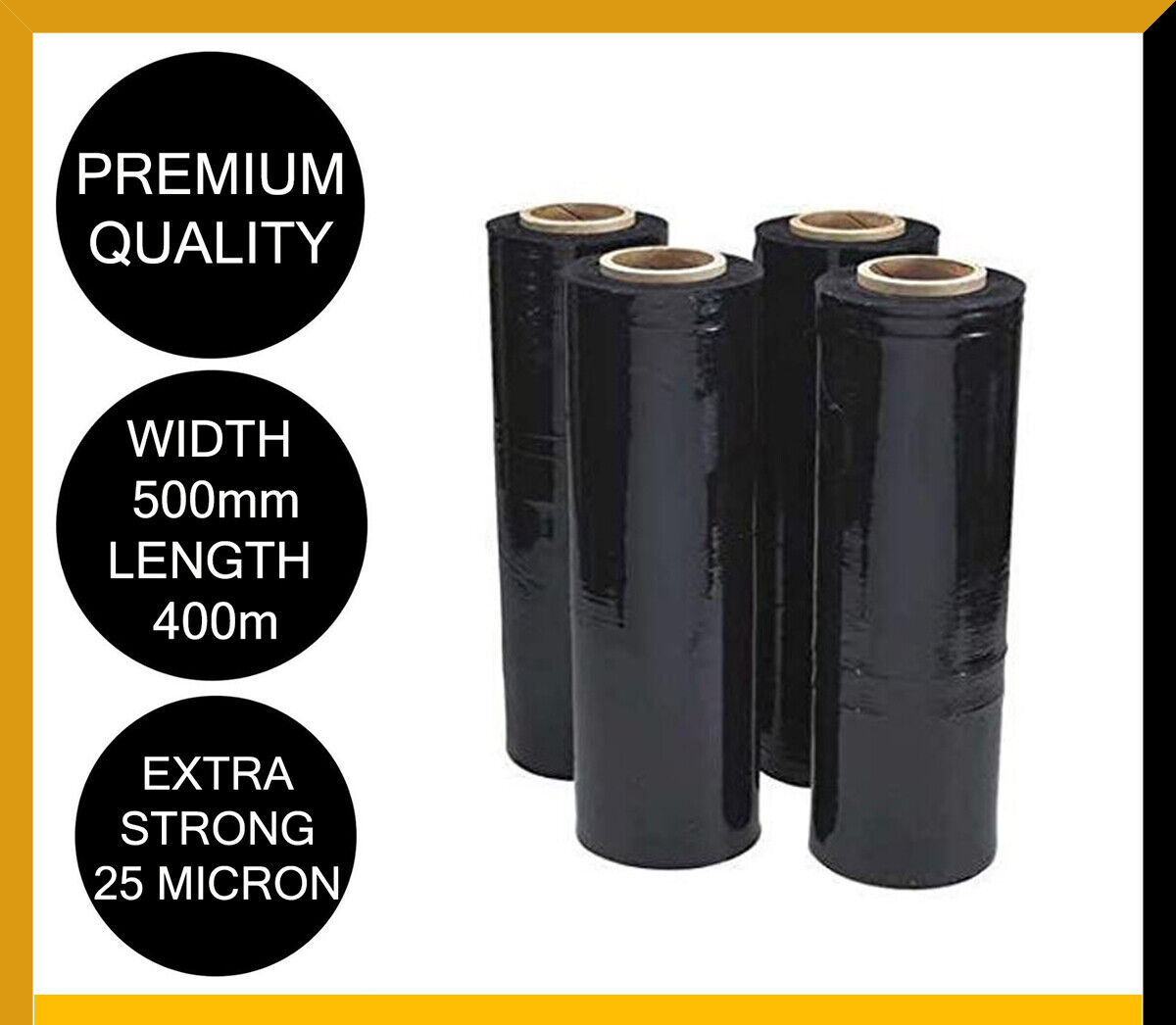 V289-0003-64246-00 Moofer Premium Pallet Stretch Wrap 500mm x 300m x 25um Black (4 Packs) - Image 1