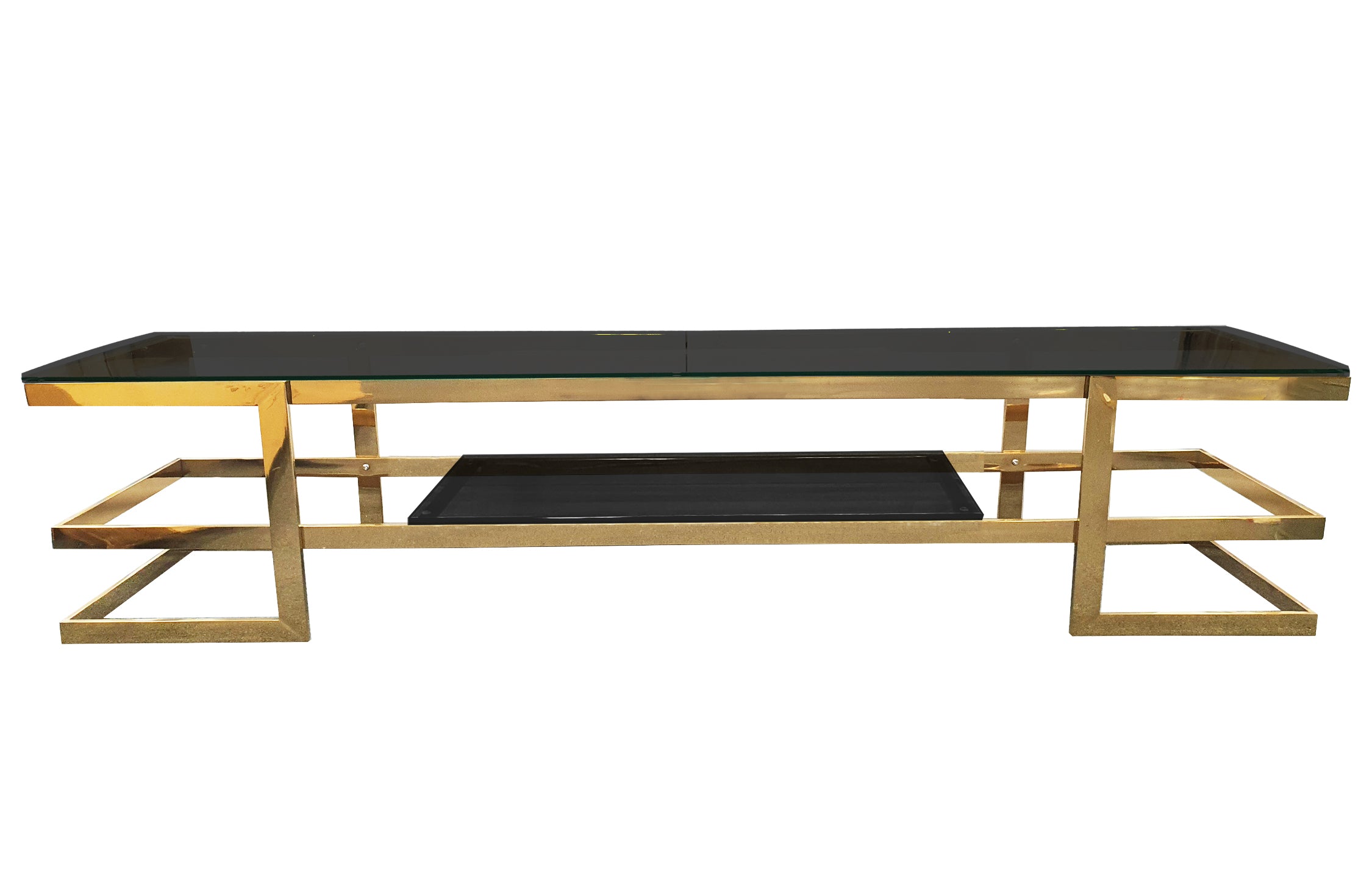 V292-ALEXA-GOLDTVUNIT-72219-00 Alexa Gold TV Unit - Black Glass - Image 1