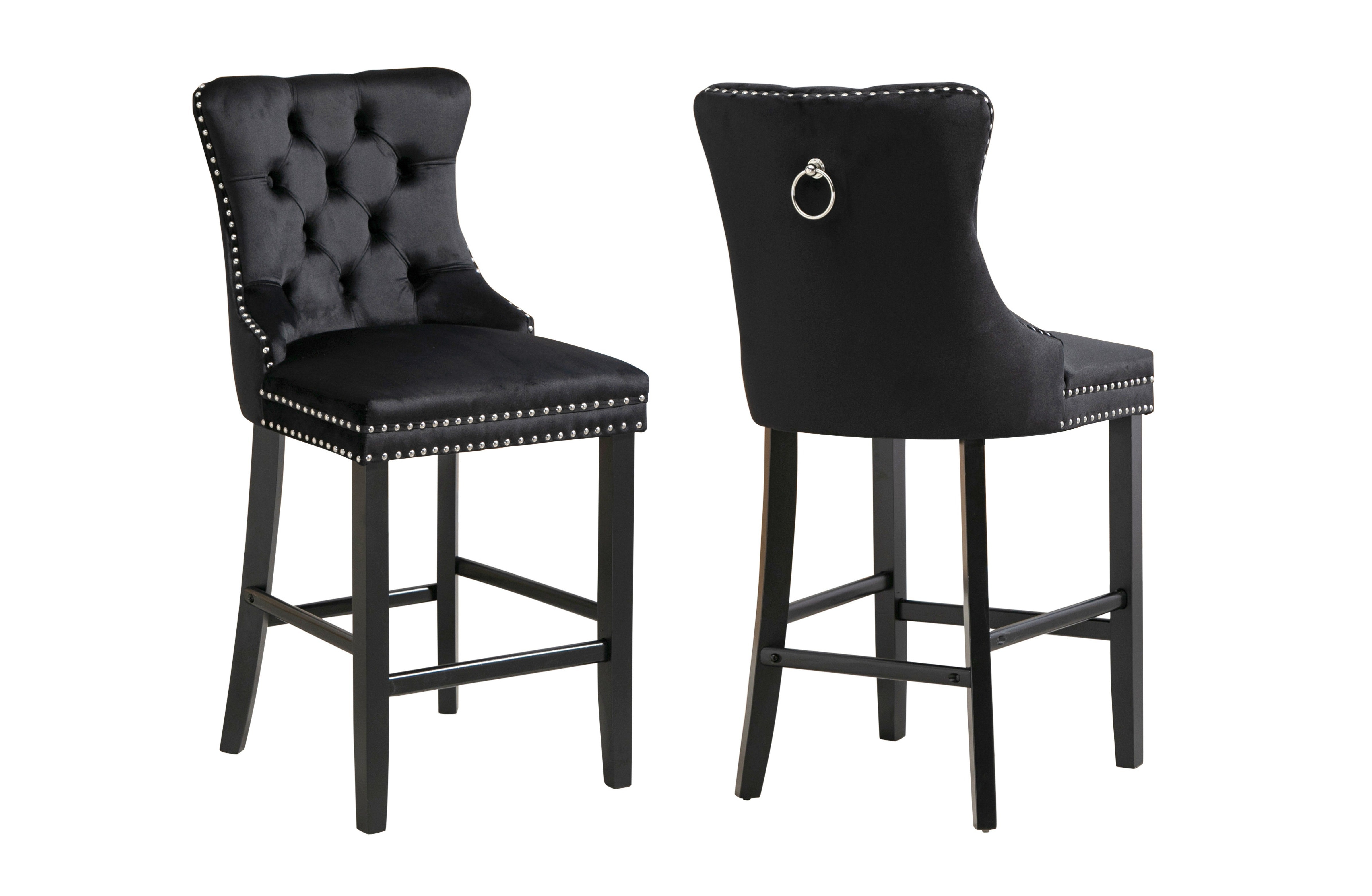 V292-BS-FRENCH-BLACKSEAT-BLACK-SO2-197978-00 French Provincial Black Bar Stools with Footrest - Set of 2 - Image 1