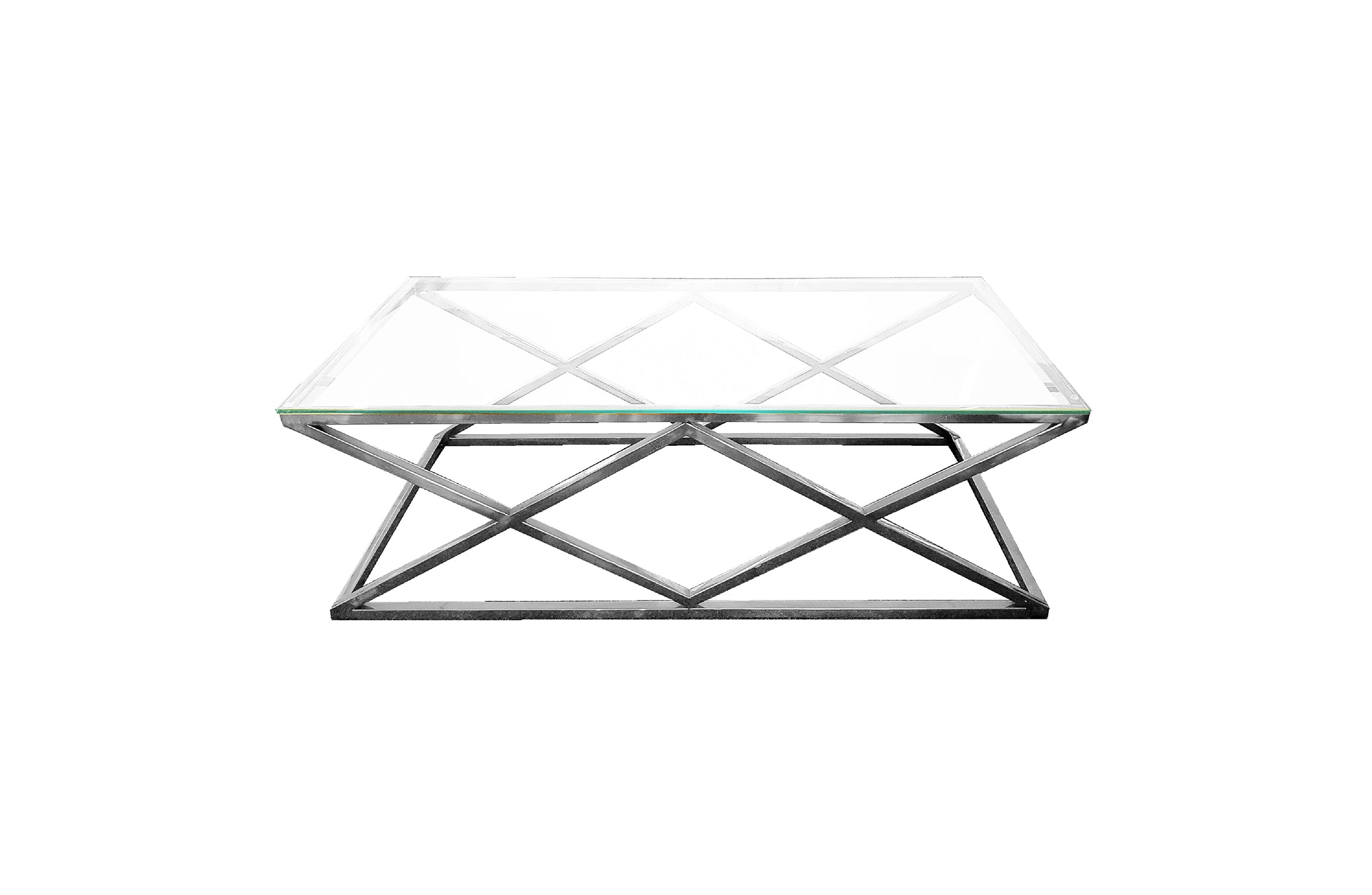 V292-CFT-BEV001-52052-00 Alsea Coffee Table Silver Base - Clear Glass - Image 1