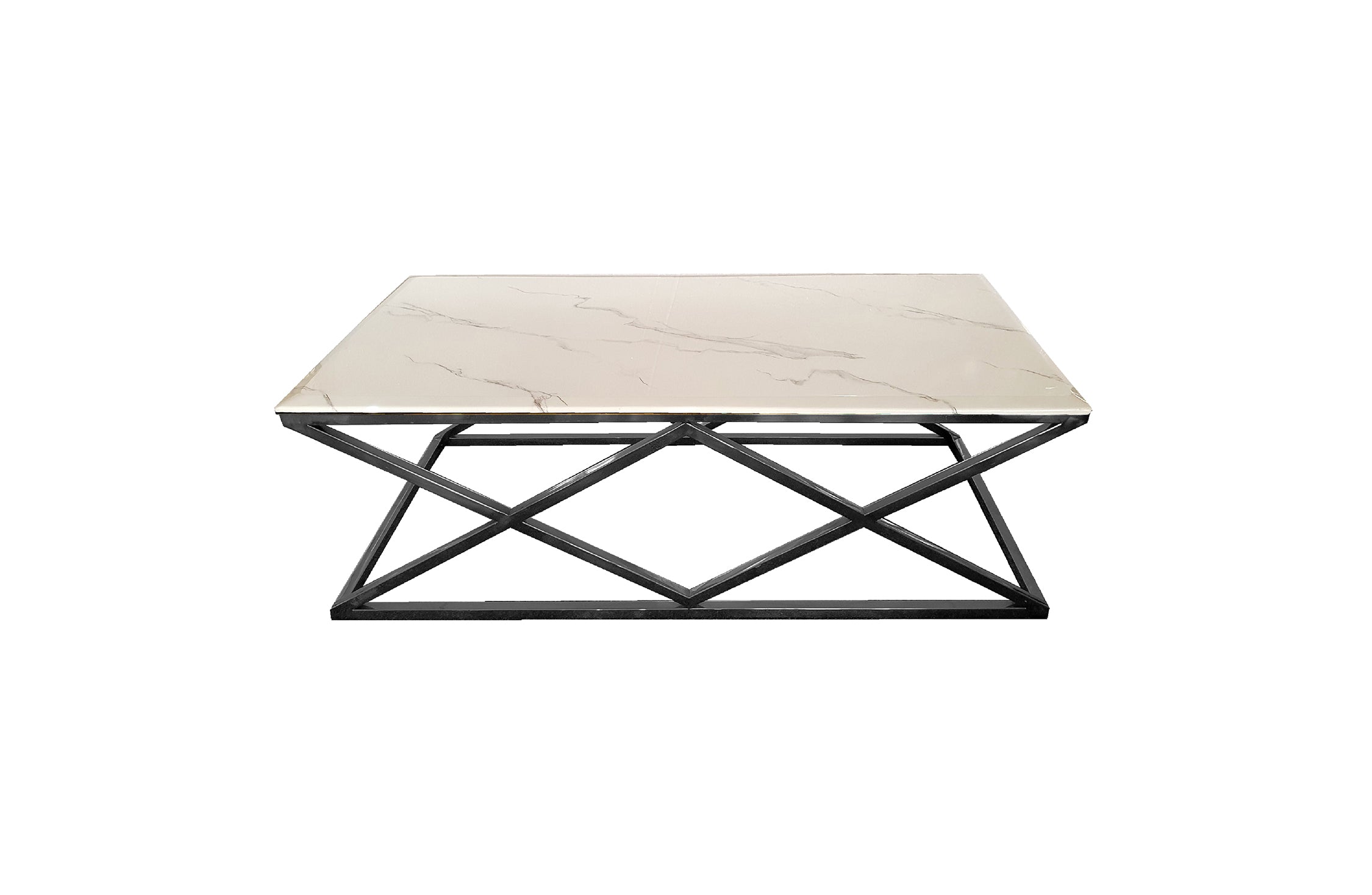 V292-CFT-BEV003-52054-00 Alsea Coffee Table Black Base - White Marble - Image 1