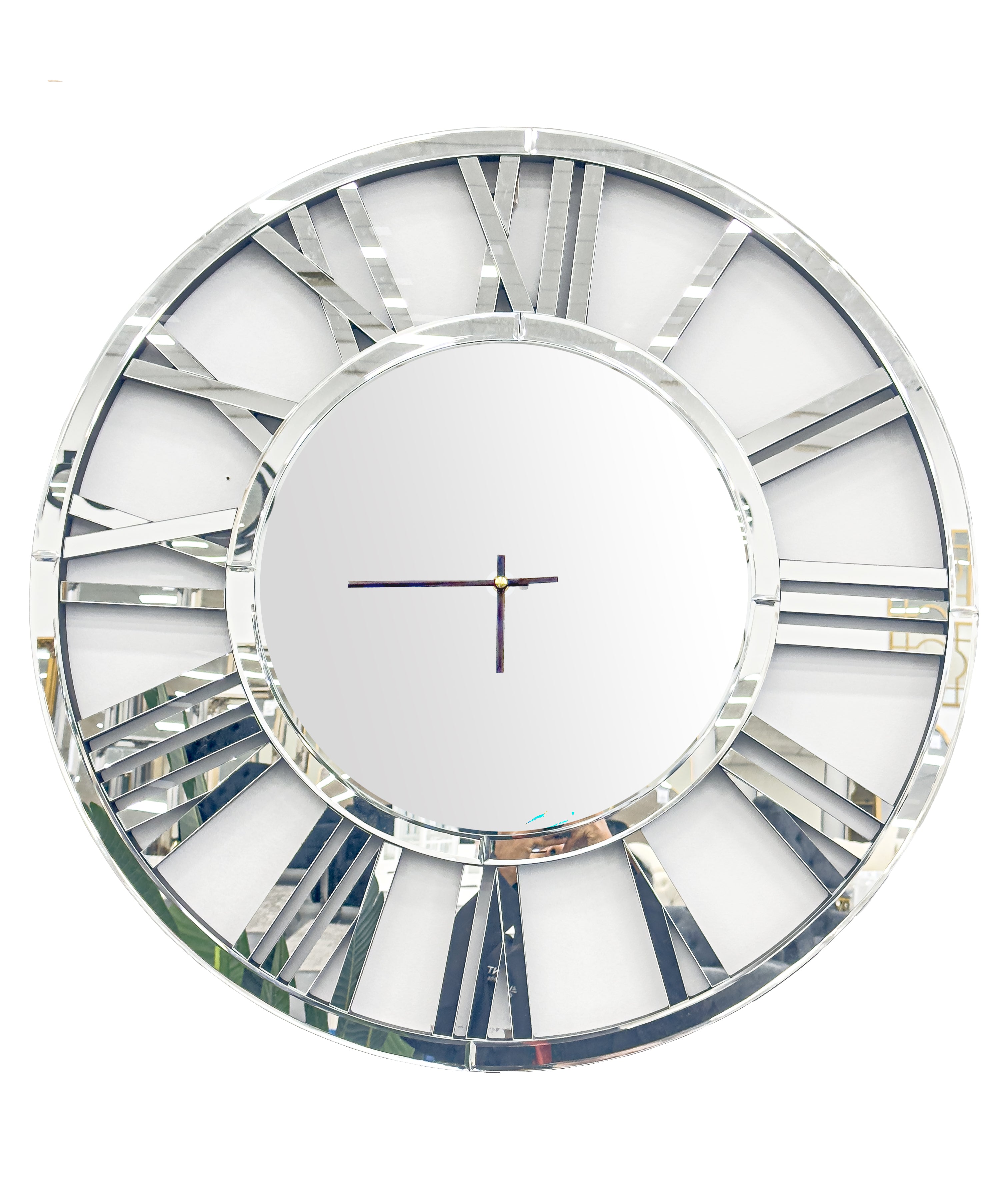 V292-CL-MIR-R70CM-SILVER-91511-00 Decorative Silver 75cm Mirror Clock - Image 1