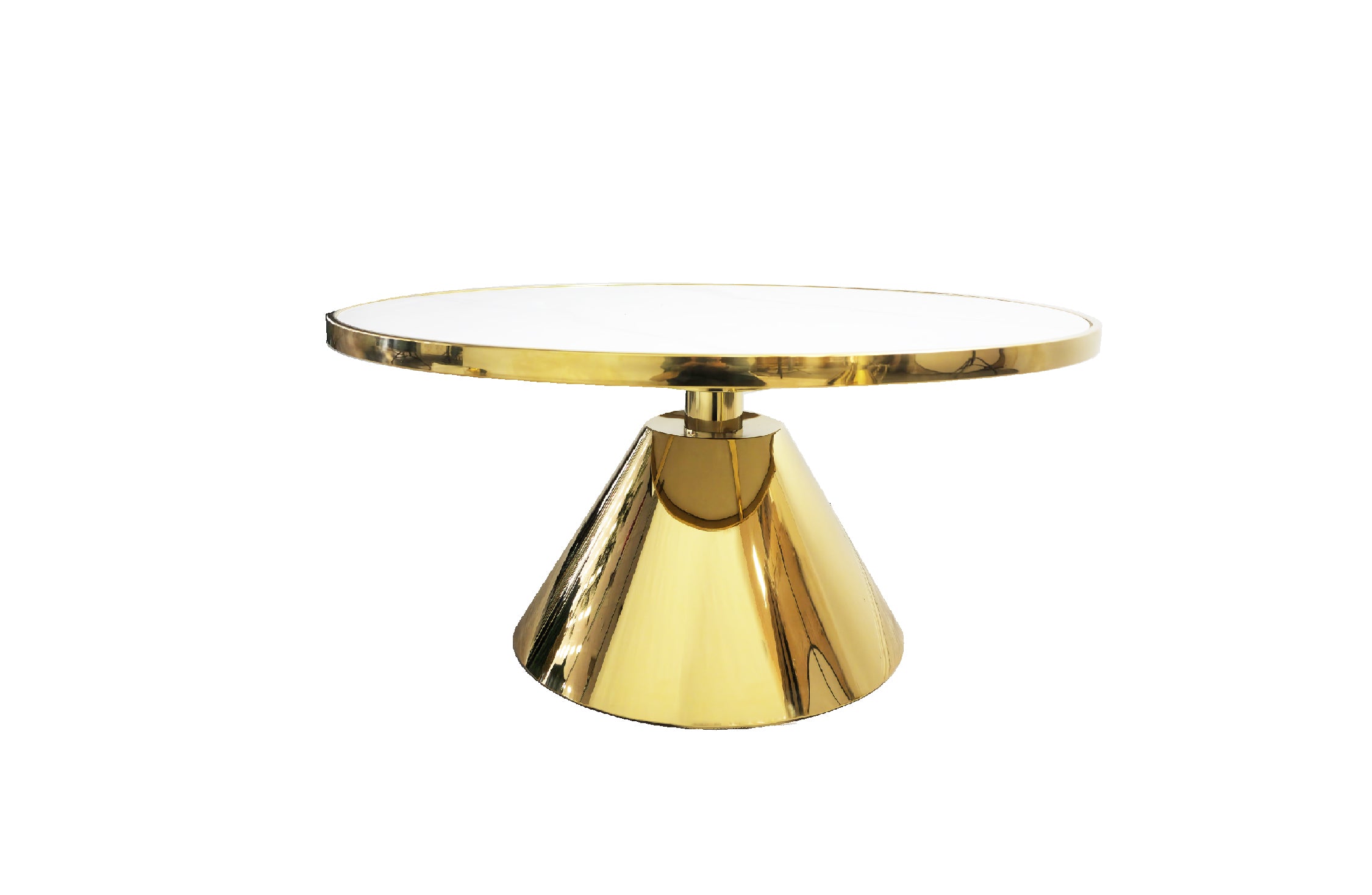 V292-CT-GLAM-GOLDBASE-156299-00 Glam Gold 90cm Coffee Table - White Marble - Image 1