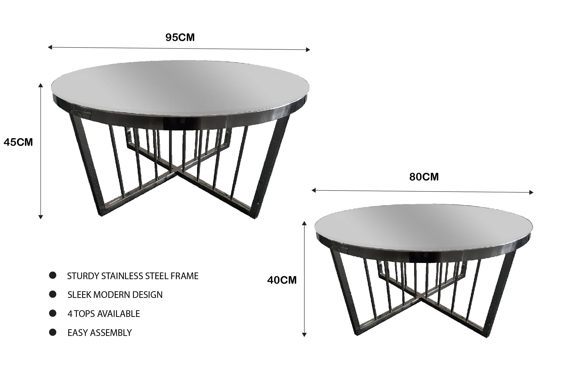 V292-CT-SER-80-BLACKBASE-MIRRORGLASS-156278-00 Salina Coffee Table 80cm Black Base - Mirror Glass - Image 1