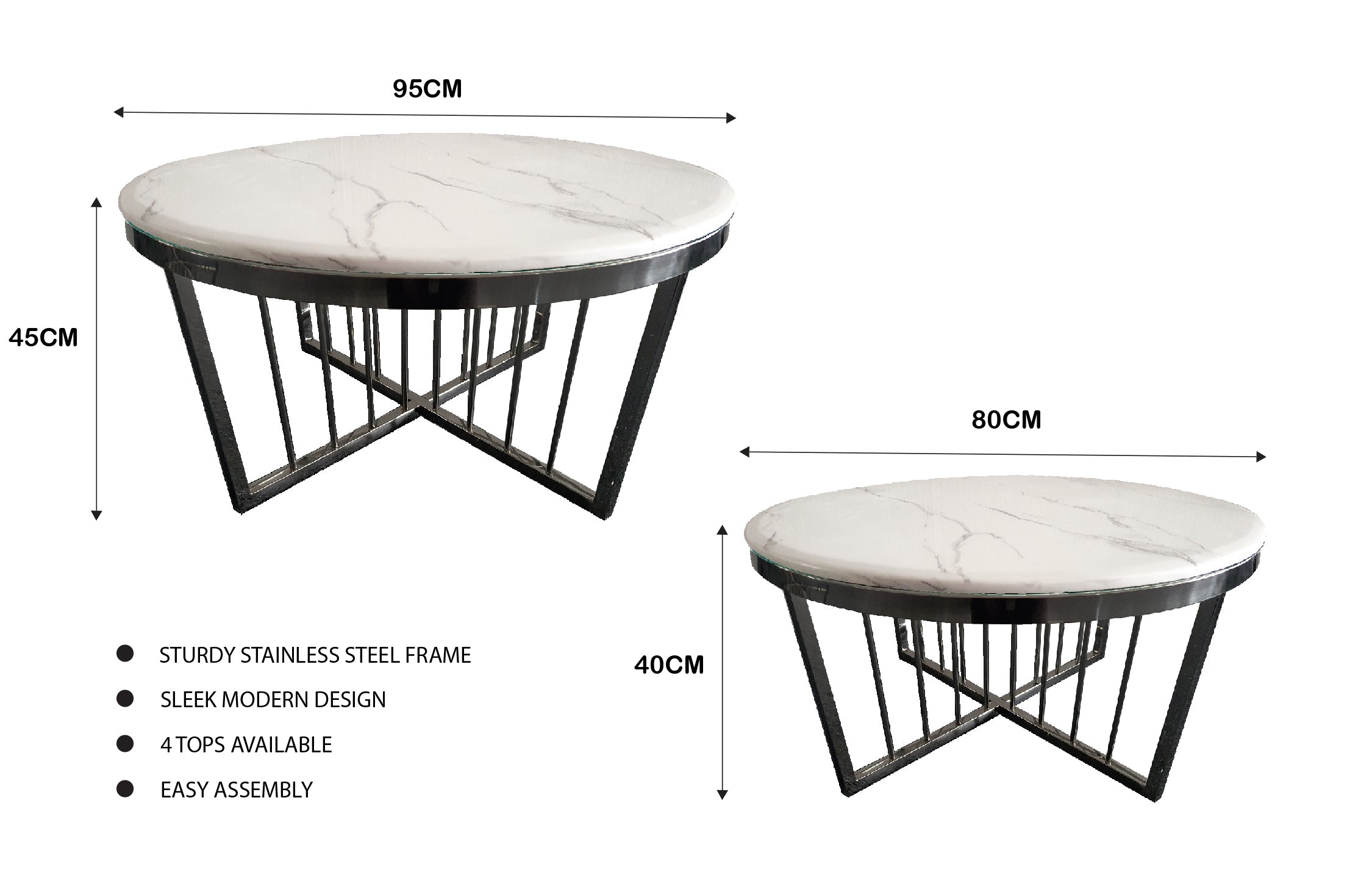 V292-CT-SER-80-BLACKBASE-WHITEMARBLE-156283-00 Salina Coffee Table 80cm Black Base - White Marble - Image 1