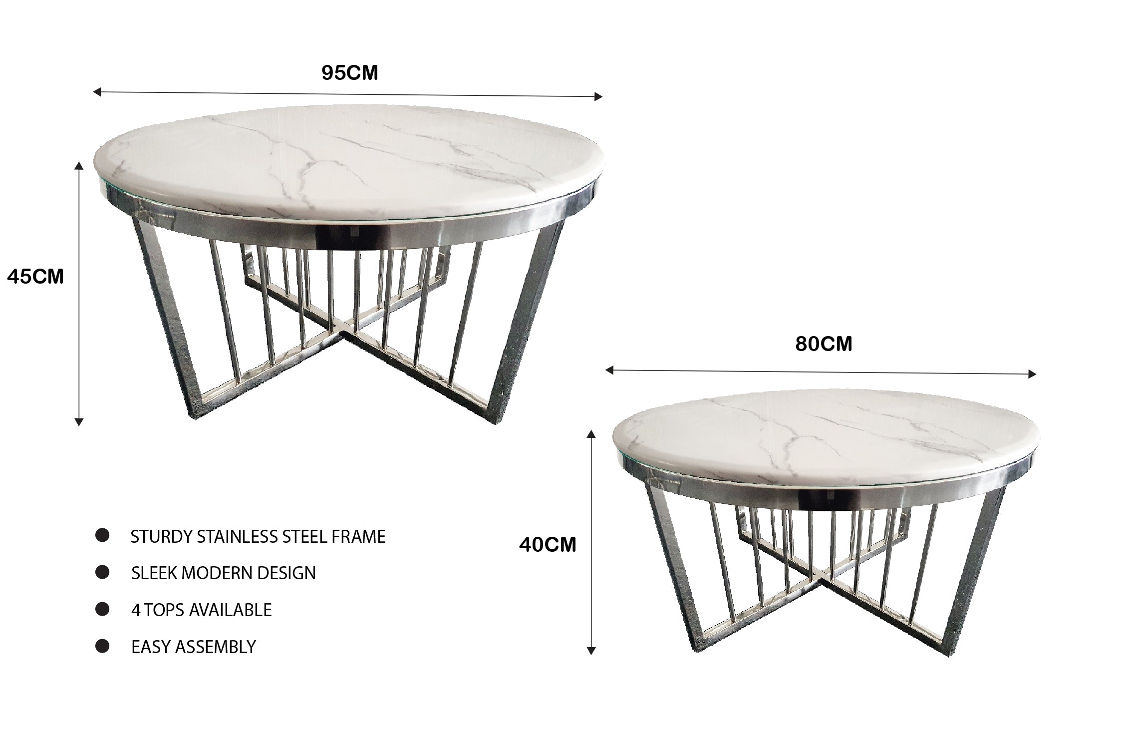 V292-CT-SER-80-SILVERBASE-WHITEMARBLE-156285-00 Salina Coffee Table 80cm Silver Base - White Marble - Image 1