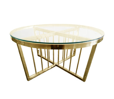 V292-CT-SER-95-GOLDBASE-CLEARGLASS-73629-00 Salina Coffee Table 90cm Gold Base - Clear Glass - Image 1