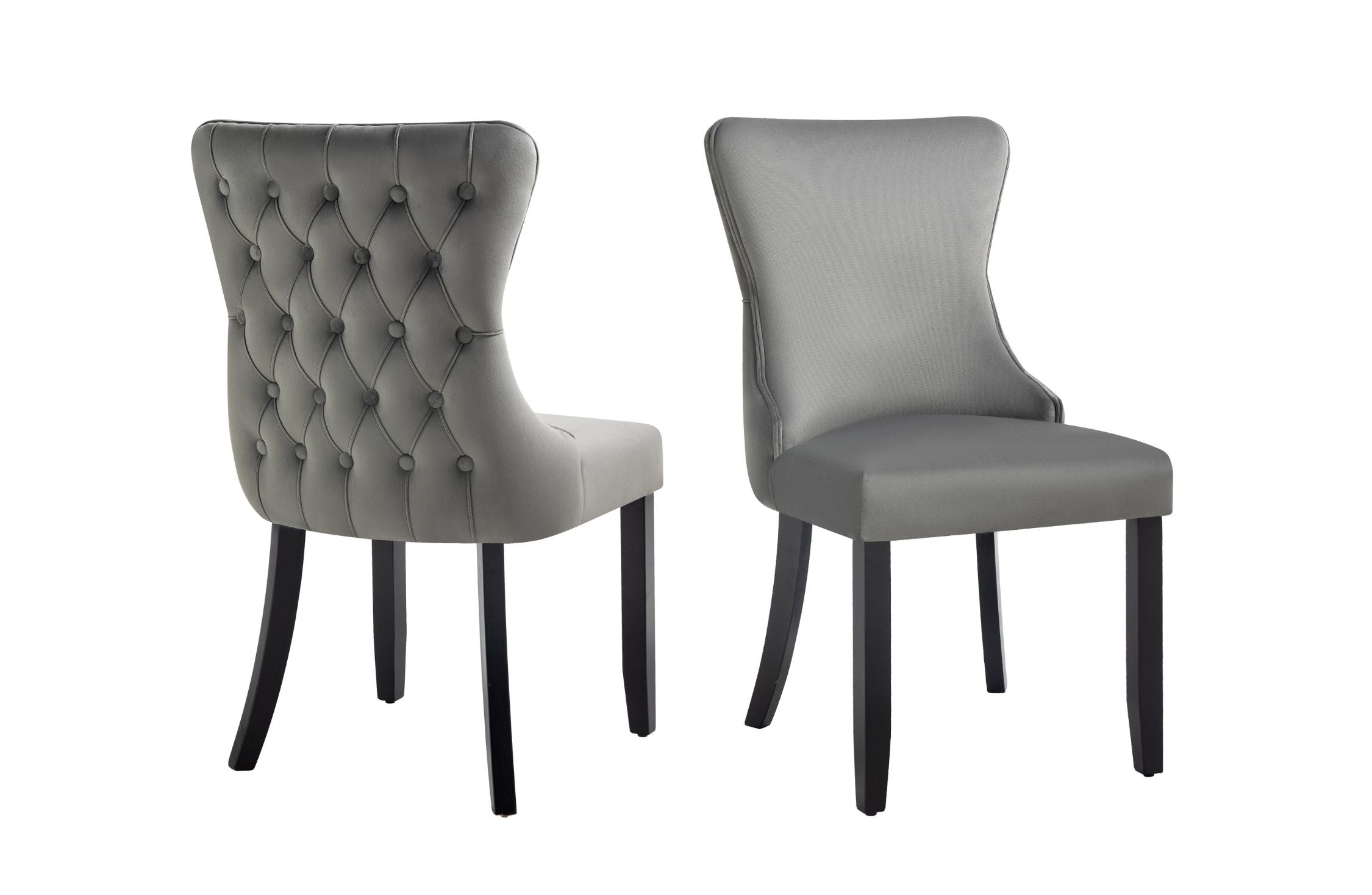 V292-DC-PARIS-DGREY-BLACK-144702-00 Paris Dark Grey Velvet and black Rubberwood Upholstered Dining Chairs Tufted Back -Set of 2 - Image 1