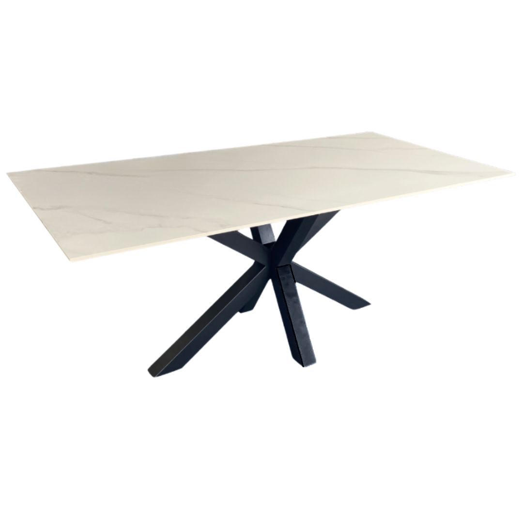 V292-DT-MLS-BLACKBASE-WHITEMARBLE-209288-00 Miles Black With White Marble Dining Table - 90cm x 180cm - Image 1