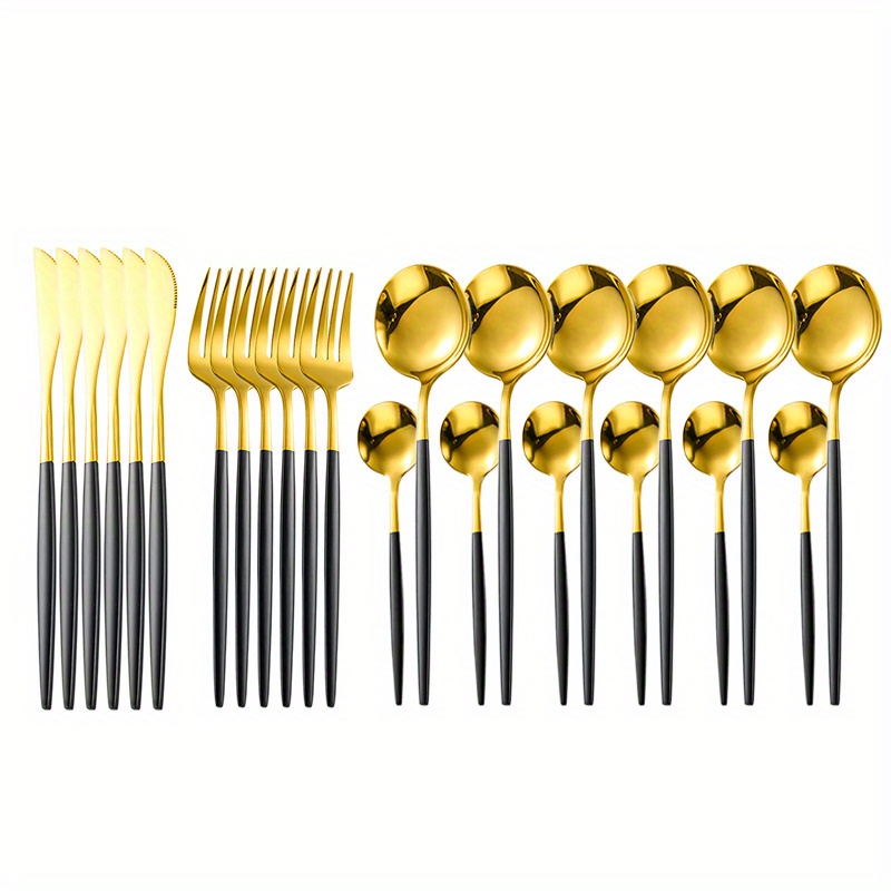 V292-HD-CUTLERY-KEILY-TBLSPOON-GOLD-202507041045-00 Deluxe Cutlery Set - Black & Gold - Image 1