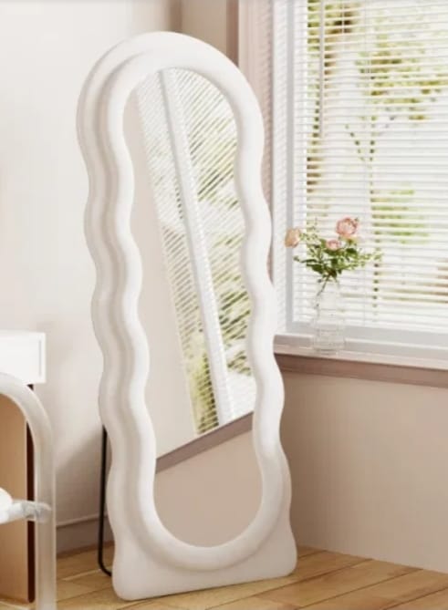V292-M-WAVY-FS-CREAM-191916-00 Cloud Wavy Velvet Free Standing / Wall Mirror - Image 1
