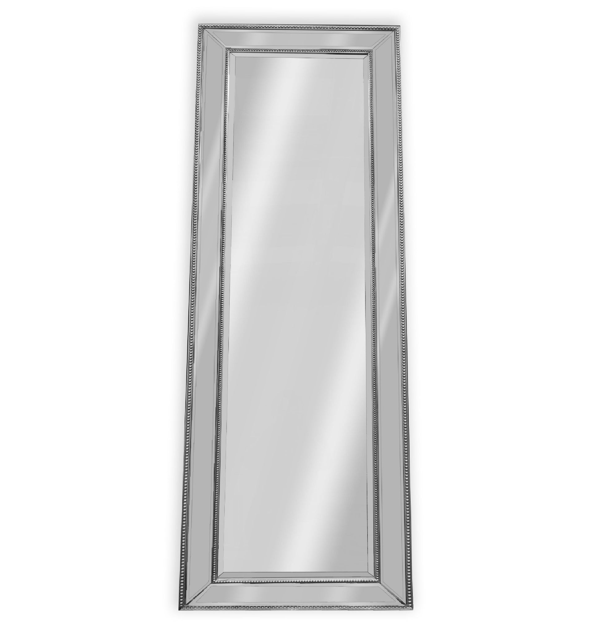 V292-MIRR-BDD004-51738-00 Medium Silver Beaded Framed Mirror - 70cm x 170cm - Image 1
