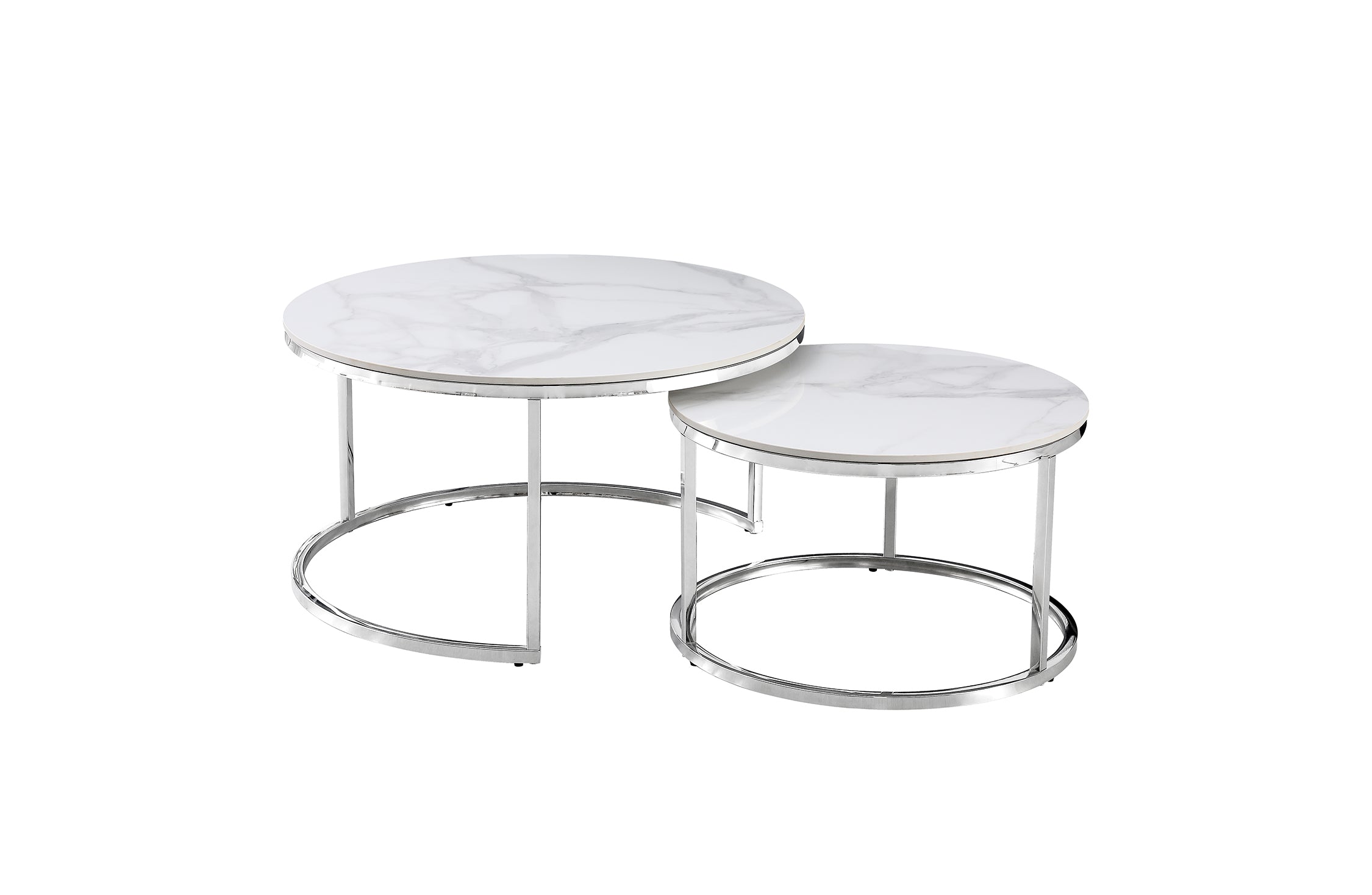 V292-NEST-WHT012-52051-00 Nesting Style Coffee Table - White on Silver Stainless Steel - 80cm/60cm - Image 1