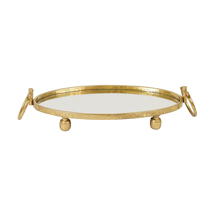 V292-T-ELIZA-OVAL-GOLD-202509031703-00 Eliza Oval Iron Mirror Tray with Handles - Gold - Image 1