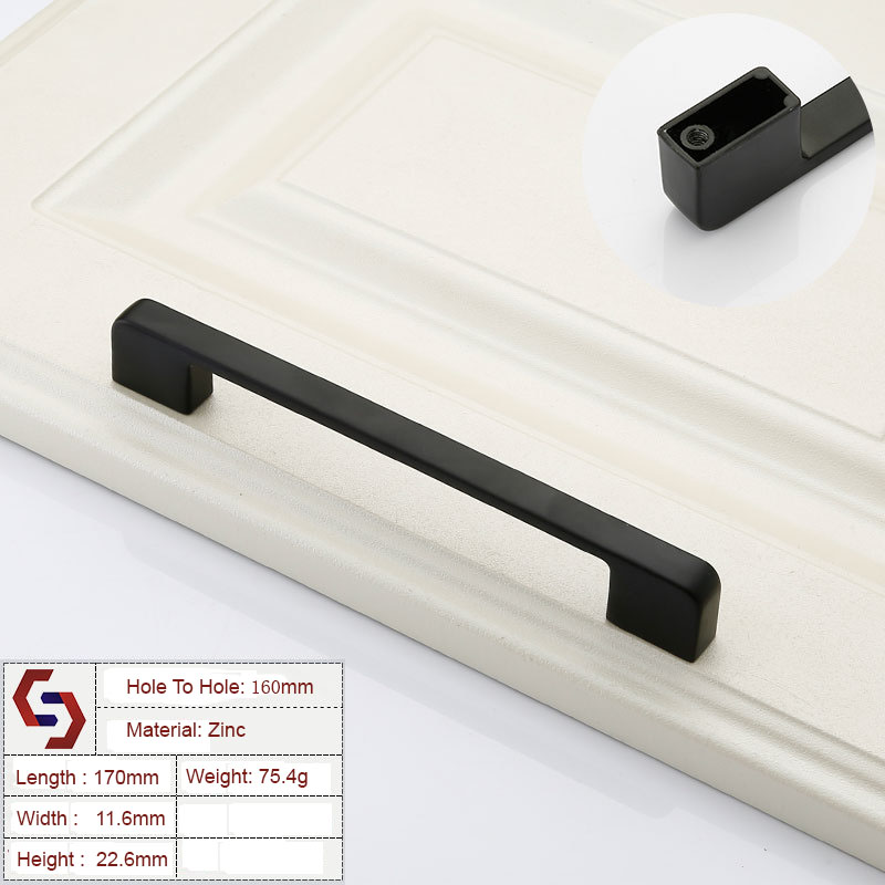 V324-BL-2354-BK-160-2354-BLACK-160-00 Zinc Kitchen Cabinet Handles Drawer Bar Handle Pull black color hole to hole size 160mm - Image 1