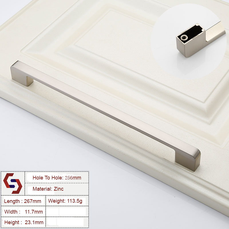 V324-BL-2354-BS-256-2354-SILVER-256-00 Zinc Kitchen Cabinet Handles Drawer Bar Handle Pull brushed silver color hole to hole size 256mm - Image 1