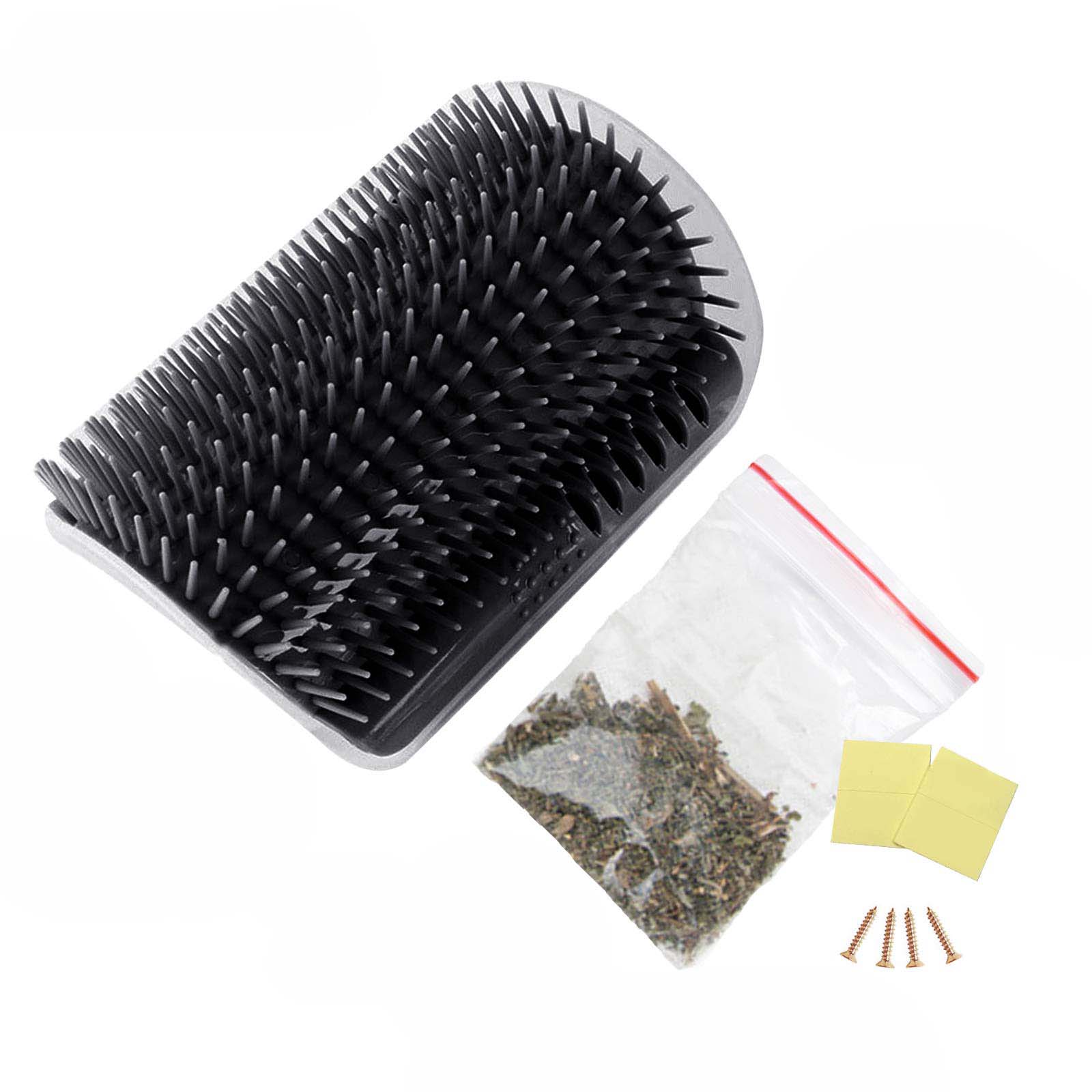 V324-CATWALLSCRA-BLACK-139443-00 Cat Self Groomer Catnip Dog Cat Toy Corner Groomer Wall Corner Scratcher Comb Grooming Massage Brush Black - Image 1