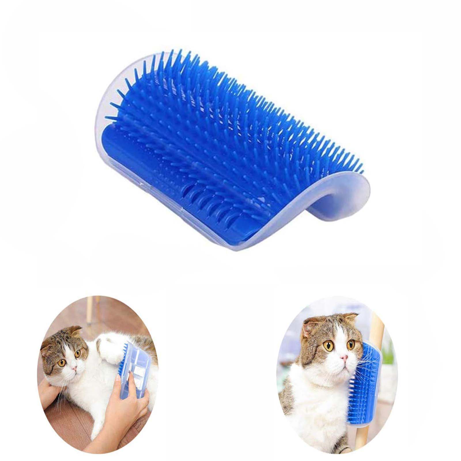 V324-CATWALLSCRA-BLUE-139442-00 Cat Self Groomer Catnip Dog Cat Toy Corner Groomer Wall Corner Scratcher Comb Grooming Massage Brush Blue - Image 1