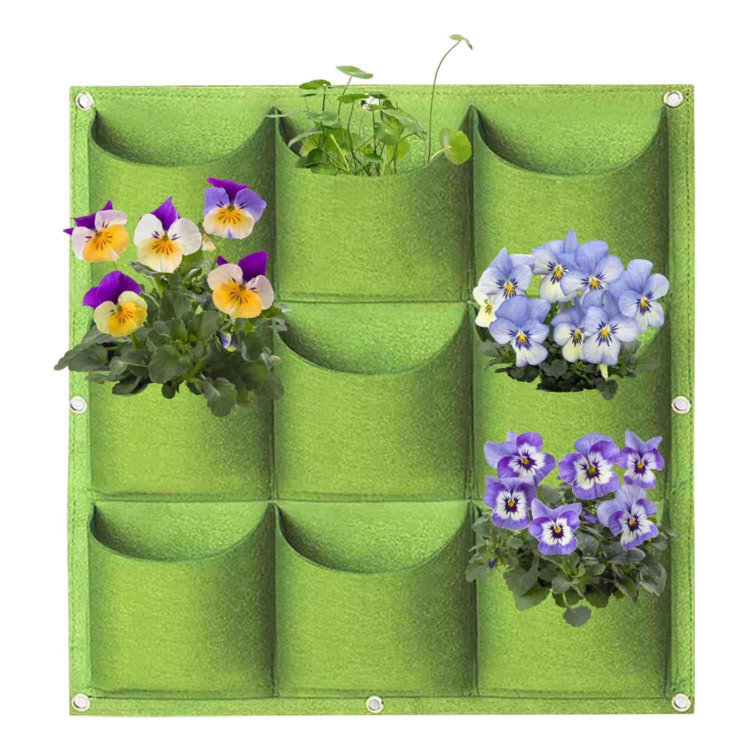 V324-CS-GD9POGR-9-Pockets-Grow-Bag-Green-1-00 9 Pockets Wall Hanging Planter Planting Grow Bag Vertical Garden Vegetable Flower Green - Image 1