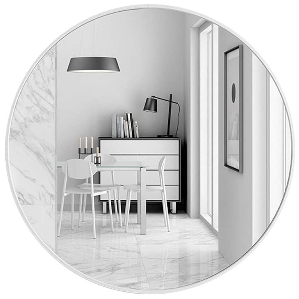 V324-CS-HOMIR50CM-WH-50CM-ROUND-WHITE-WALL-MIRROR-1-00 Slim Design 50CM White Bathroom, Living Room, Hallway Mirror Round Mirror Wall Decor Metal Frame - Image 1