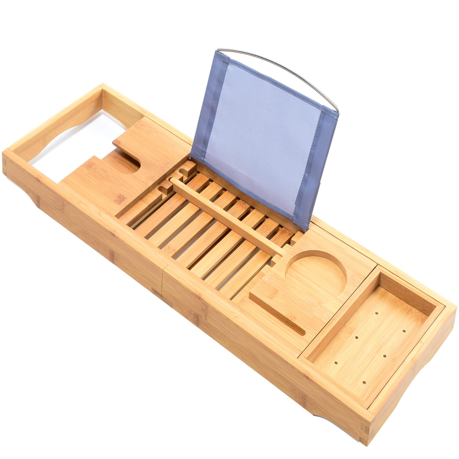 V324-CS-TUBHOLD-BAMBOO-BATHTUB-TRAY-1-00 Bamboo Bathtub Bath tub Tray Table Caddy Tray Cellphone,Book,Tray Wineglass Holder - Image 1
