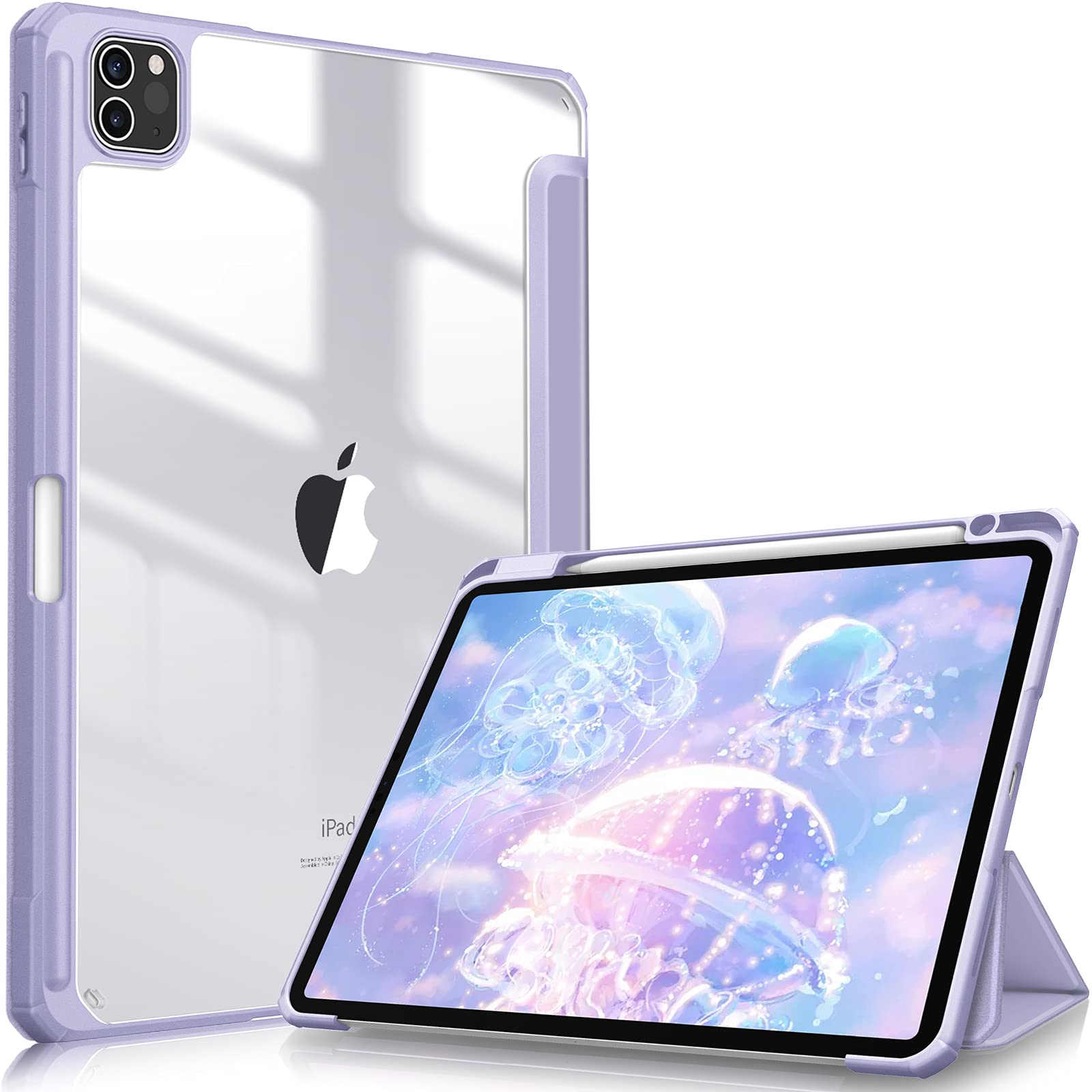 V324-IP11-TPUCLE-PURPLE-130981-00 iPad Pro 11 Inch 2020-2022 Soft Tpu Smart Premium Case Auto Sleep Wake Stand Clear Cover Pencil holder Purple - Image 1
